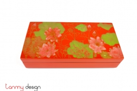Orange rectangular lacquer box hand-painted with lotus 10*20*H6 cm